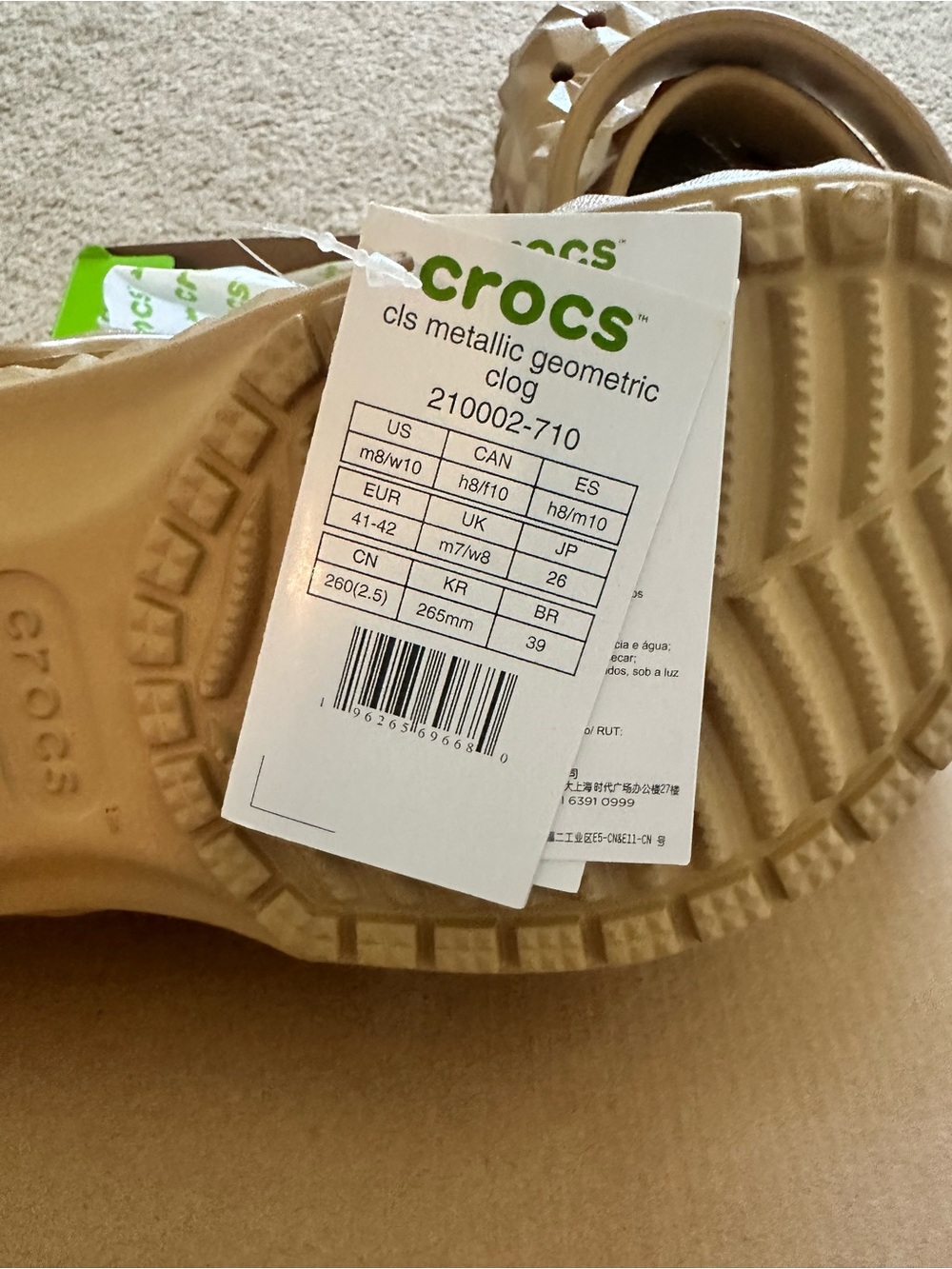 CROCS Women's Metallic Gold Classic Clog with Geometric Texture - Picture 9 of 10